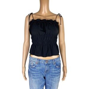 TopShop Black Rushed Gathered Bodice Smock Cami Tank Top Size 4